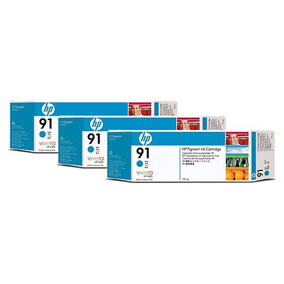 Atramentová náplň HP 91&nbsp;-&nbsp;azúrová, trojbalenie (C9483A)