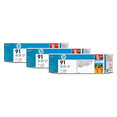 Atramentová náplň HP 91&nbsp;-&nbsp;svetloazúrová, trojbalenie (C9486A)