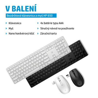 Bezdrôtová klávesnica a myš HP 650 - biela (4R016AA)