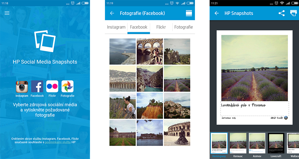 Aplikace HP Social Media Snapshots 
