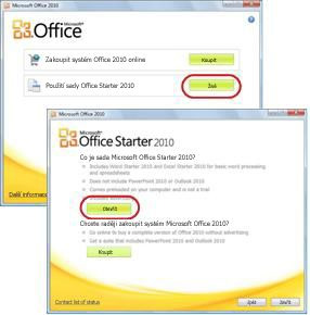 První použití systému Office Starter
